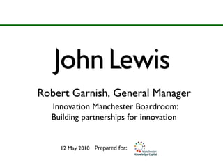 Robert Garnish, General Manager   Innovation Manchester Boardroom: Building partnerships for innovation 12 May 2010   Prepared for: 