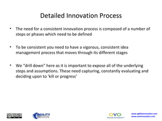 Detailed Innovation Process <ul><li>The need for a consistent innovation process is composed of a number of steps or phase...