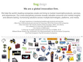 We are a global innovation firm.
We help the world’s leading companies create and bring to market meaningful products, ser...