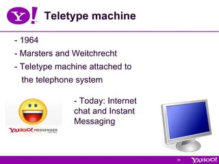 Teletype machine - 1964 - Marsters and Weitchrecht - Teletype machine attached to  the telephone system  - Today: Internet chat and Instant Messaging 