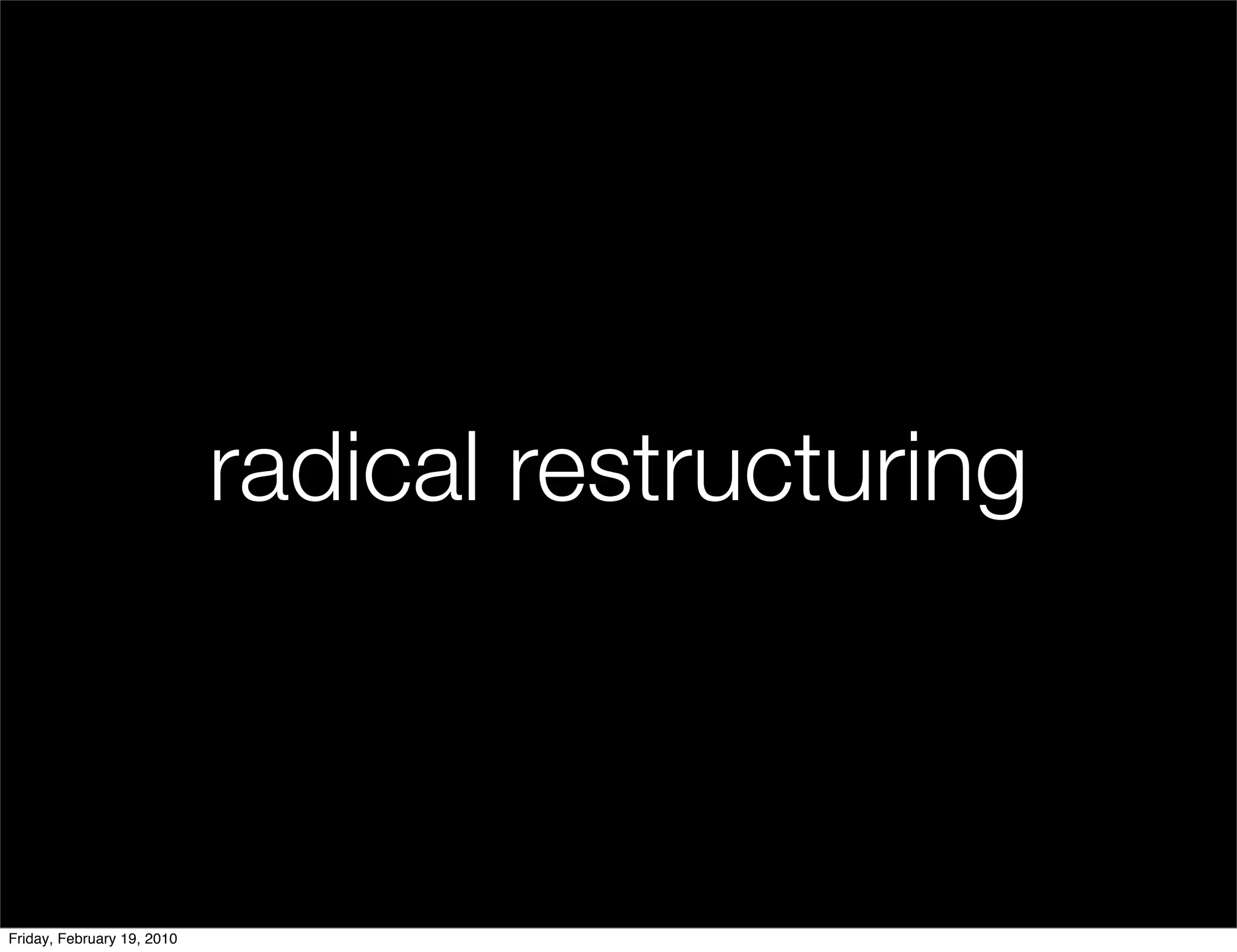 radical restructuring



Friday, February 19, 2010
 