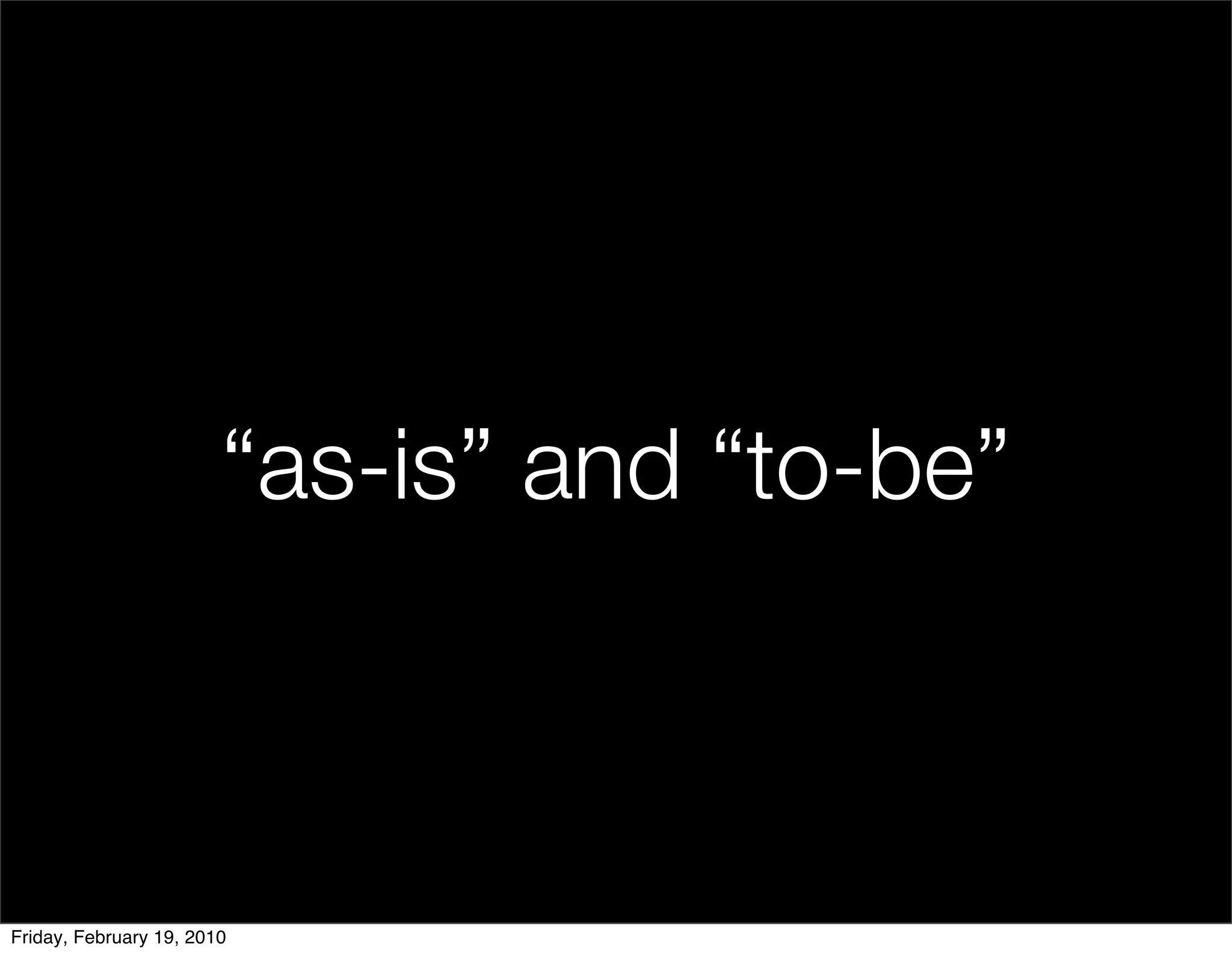 “as-is” and “to-be”



Friday, February 19, 2010
 