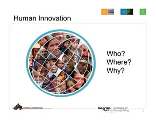Human Innovation
9
Who?
Where?
Why?
 