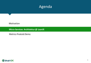 Agenda
6
Metrics Produkt	Demo
Motivation
Micro-Services	Architektur	@	LeanIX
 