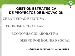 CREATIVIDAD EFECTIVA
ECONOMIA CIRCULAR
ECONOMIA COLABORATIVA
. . .Nuevos caminos de la evolución
GESTIÓN ESTRATÉGICA
DE PR...