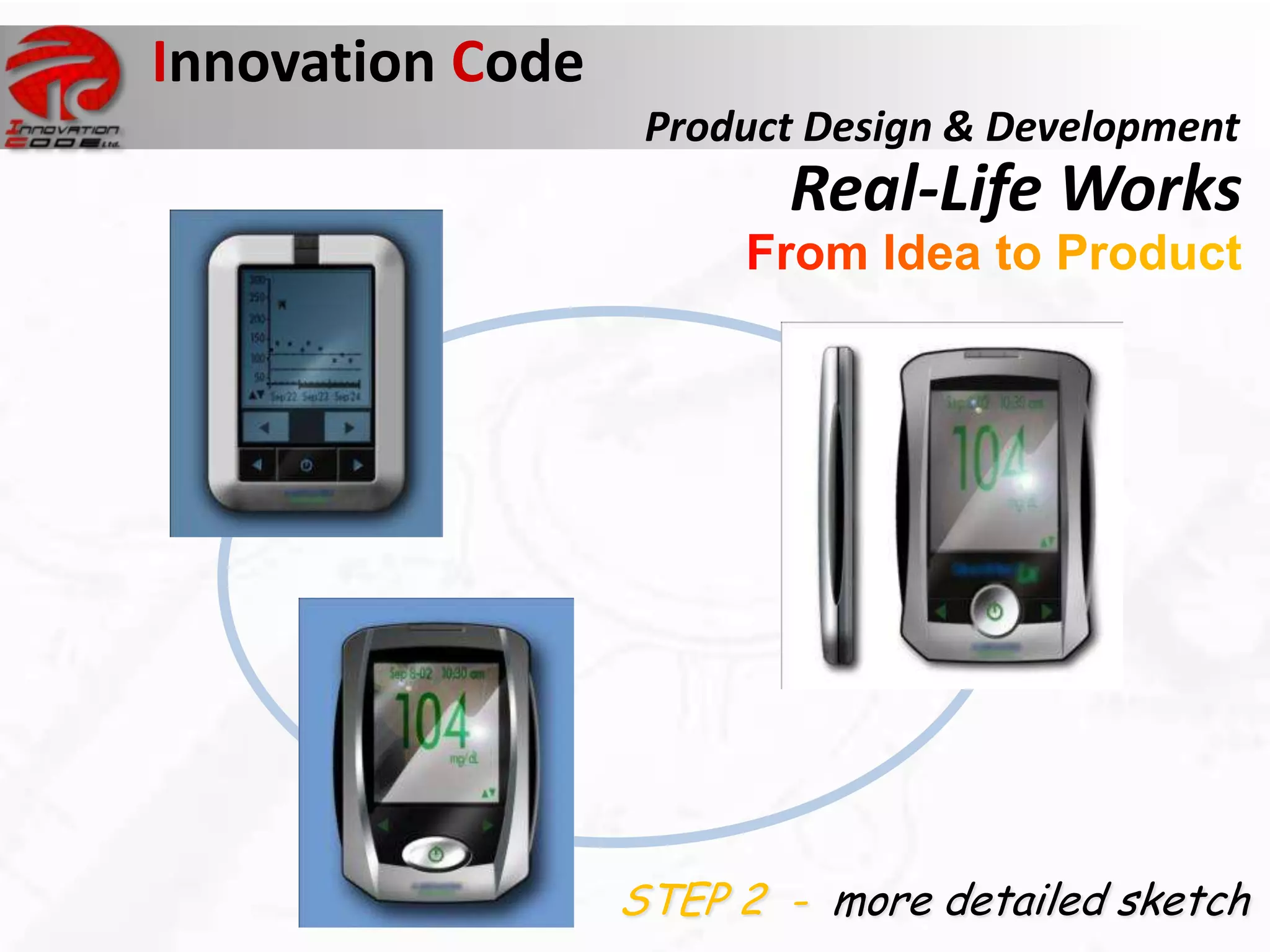 Innovation Code
                   Product Design & Development
                         Real-Life Works




                  STEP 2 - more detailed sketch
 