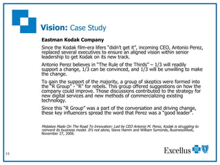 Vision:  Case Study <ul><li>Eastman Kodak Company </li></ul><ul><li>Since the Kodak film-era lifers “didn't get it”, incom...