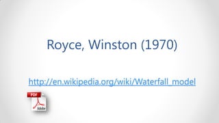Royce, Winston (1970)

http://en.wikipedia.org/wiki/Waterfall_model
 
