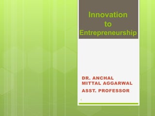 Innovation
to
Entrepreneurship
DR. ANCHAL
MITTAL AGGARWAL
ASST. PROFESSOR
1
 