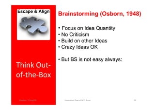 Escape & Align
                     Brainstorming (Osborn, 1948)

                     • Focus on Idea Quantity
          ...
