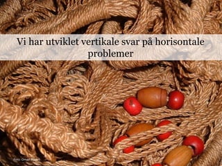 Vi har utviklet vertikale svar på horisontale
                   problemer




Foto: Omad (Flickr)
 