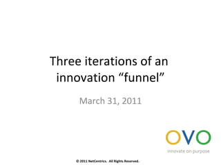 Three iterations of an  innovation “funnel” March 31, 2011 © 2011 NetCentrics.  All Rights Reserved. 