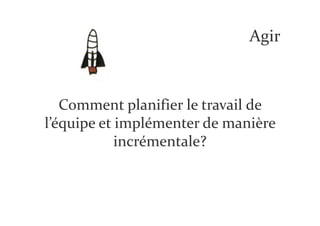 Agir



   Comment planifier le travail de
l’équipe et implémenter de manière
            incrémentale?
 