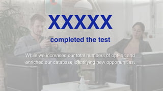 While we increased our total numbers of opt-ins and
enriched our database identifying new opportunities.
XXXXX
completed the test
 