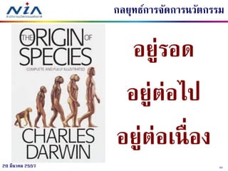 4320 มีนาคม 2557
อยู่รอด
อยู่ต่อไป
อยู่ต่อเนื่อง
กลยุทธ์การจัดการนวัตกรรม
 