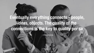 Eventually everything connects - people,
ideas, objects. The quality of the
connections is the key to quality per se
– Charles Eames
Neo4j Innovation Lab
 