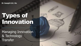 Dr Joseph K.K. Ho
Types of
Innovation
Managing Innovation
& Technology
Transfer
 