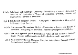 Innovation management, intellectual property, processes and mechanisms, bottom of pyramid innovation, contemporary issues 