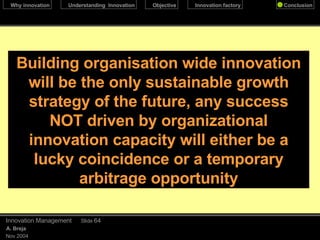 December 17, 2009 Innovation Management Slide  Building organisation wide innovation will be the only sustainable growth strategy of the future, any success NOT driven by organizational innovation capacity will either be a lucky coincidence or a temporary arbitrage opportunity 