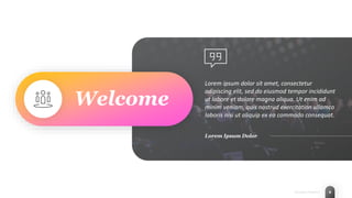 6
Innovation Research
Welcome
Lorem ipsum dolor sit amet, consectetur
adipiscing elit, sed do eiusmod tempor incididunt
ut labore et dolore magna aliqua. Ut enim ad
minim veniam, quis nostrud exercitation ullamco
laboris nisi ut aliquip ex ea commodo consequat.
Lorem Ipsum Dolor
 