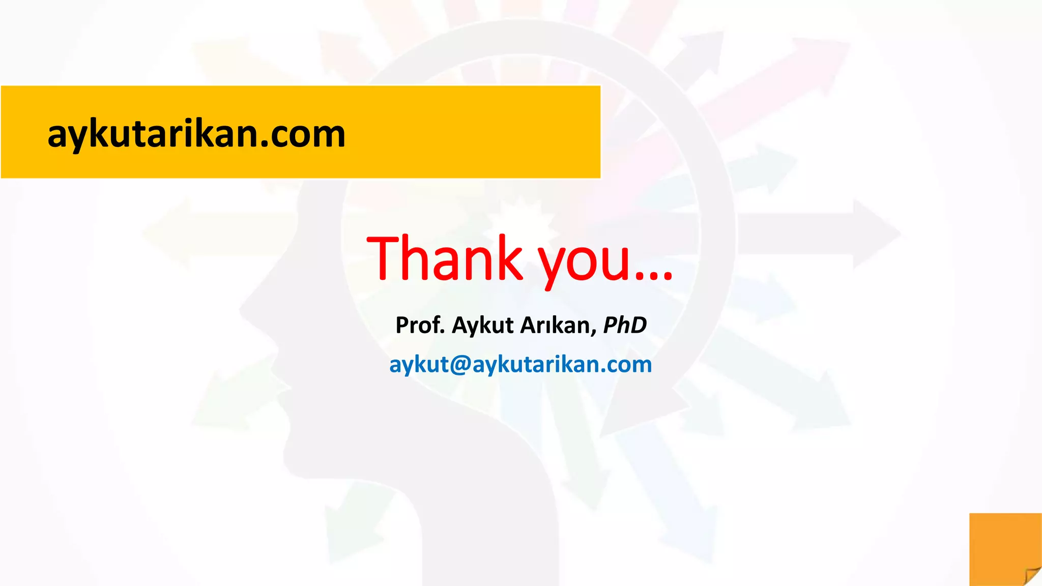 aykutarikan.com
Thank you…
Prof. Aykut Arıkan, PhD
aykut@aykutarikan.com
 