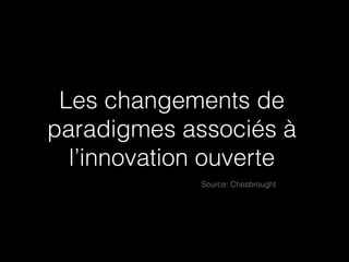 Les changements de
paradigmes associés à
  l’innovation ouverte
             Source: Chesbrought
 