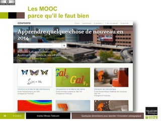 Institut Mines-Télécom
Les MOOC
parce qu’il le faut bien
9-12-2015 Quelques dimensions pour aborder l’innovation pédagogique40
 