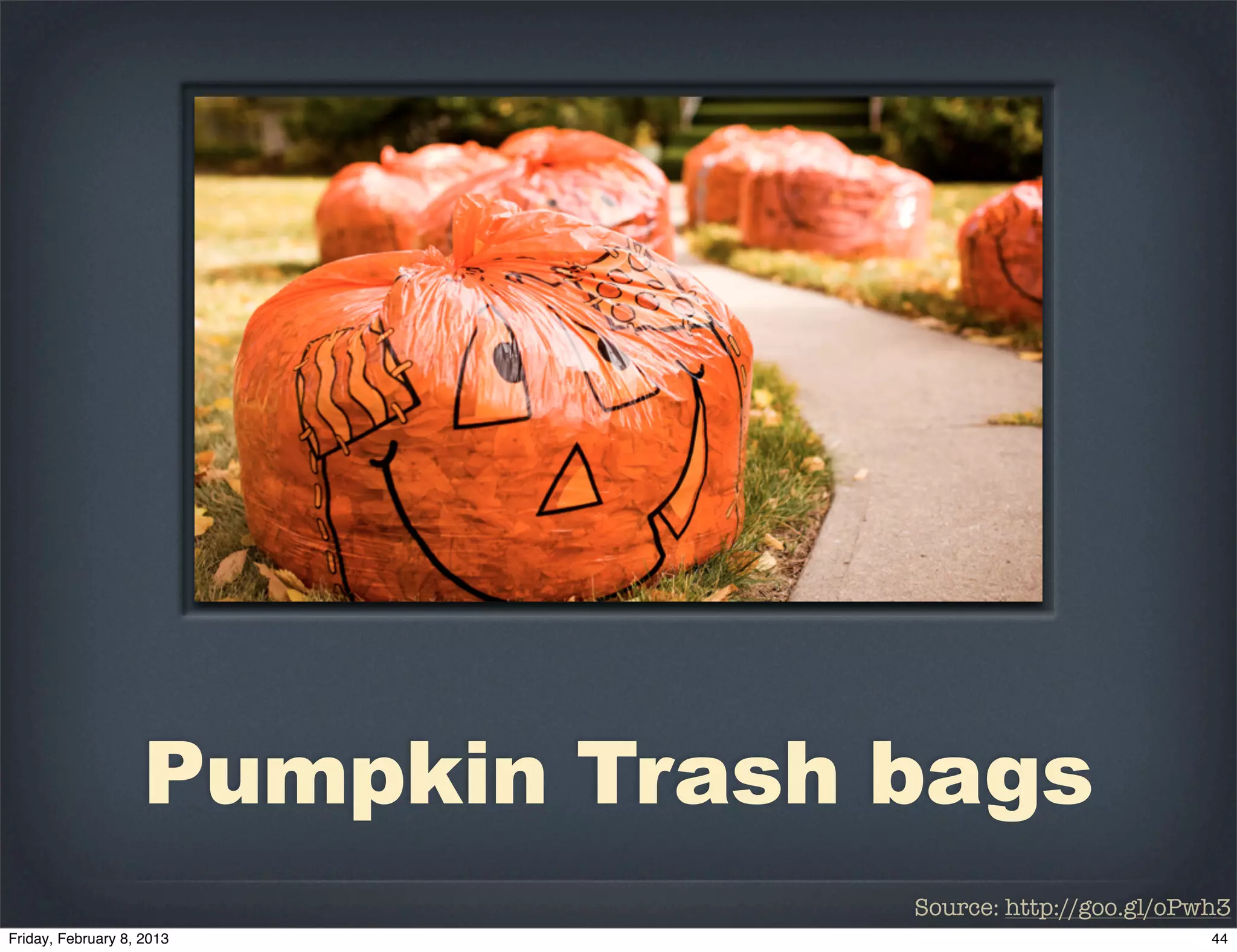 Pumpkin Trash bags
              Source: http://goo.gl/oPwh3
 