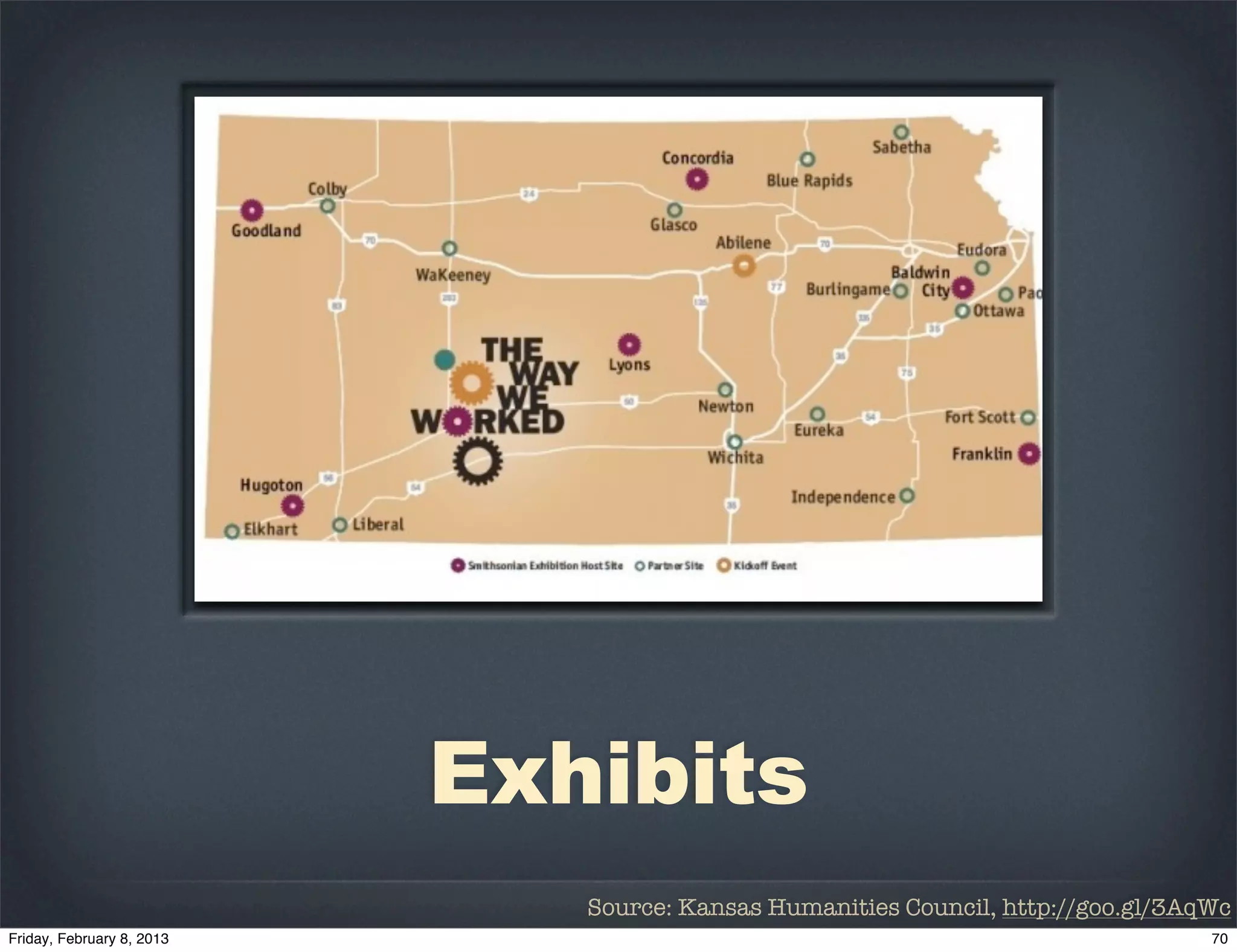 Exhibits
   Source: Kansas Humanities Council, http://goo.gl/3AqWc
 