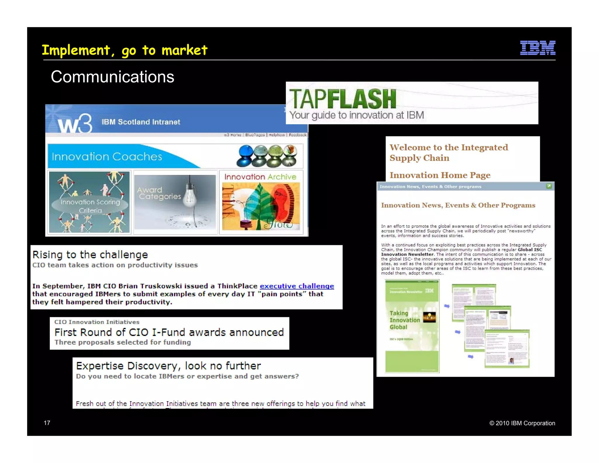 Implement, go to market

     Communications




17                        © 2010 IBM Corporation
 