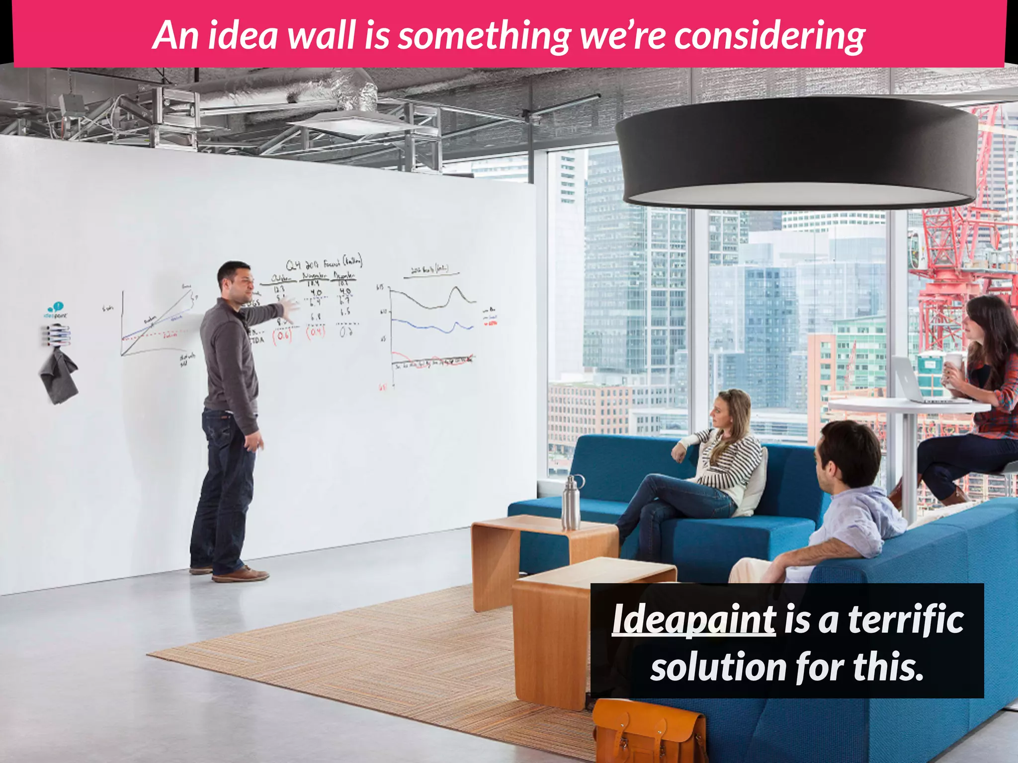 An idea wall is something we’re considering
Ideapaint is a terrific
solution for this.