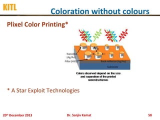 KITL

Coloration without colours

Plixel Color Printing*

* A Star Exploit Technologies

20th December 2013

Dr. Sanjiv Kamat

58

 