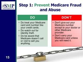 Step 1: Prevent Medicare Fraud
and Abuse
15
 