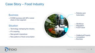→ Intellectual Property
→ Competition
→ Business
Case Story – Food Industry
→ Robotics and
Automation
→ Workforce
→ Regula...