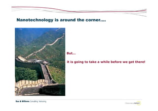 Nanotechnology is around the corner….




                    But…

                    it is going to take a while before we get there!
 