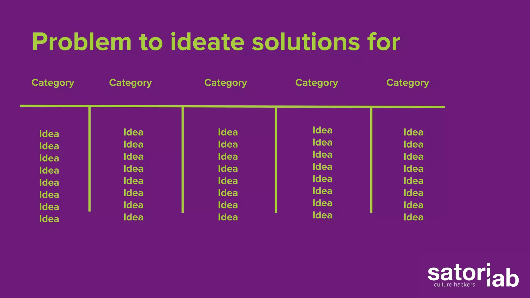 Problem to ideate solutions for 
Category Category Category Category Category 
Idea 
Idea 
Idea 
Idea 
Idea 
Idea 
Idea 
Idea 
Idea 
Idea 
Idea 
Idea 
Idea 
Idea 
Idea 
Idea 
Idea 
Idea 
Idea 
Idea 
Idea 
Idea 
Idea 
Idea 
Idea 
Idea 
Idea 
Idea 
Idea 
Idea 
Idea 
Idea 
Idea 
Idea 
Idea 
Idea 
Idea 
Idea 
Idea 
Idea 
 