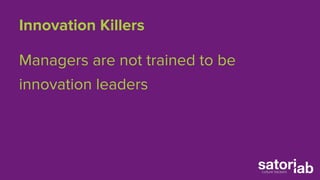 Innovation Killers 
Managers are not trained to be 
innovation leaders 
 