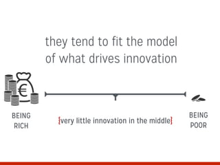 {very little innovation in the middle}
they tend to fit the model
of what drives innovation
BEING
RICH
BEING
POOR
 