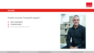 ACO. creating the future of drainage ACO. delivering excellence with passion ACO. a strong family you can build on
Kontakt
Projekt ansvarlig “Krogsbølle bygade”
 Søren Kjærsgaard
 Projektkonsulent
 soren.kjaersgaard@aco.com
 