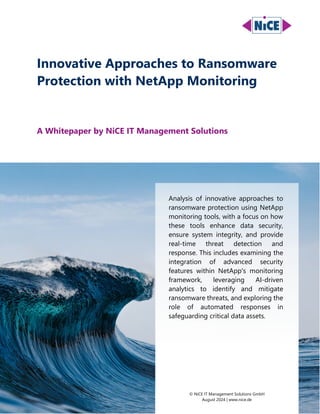 Approaches to Ransomware Protection with NetApp Monitoring | PDF