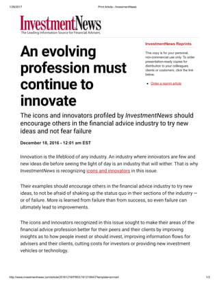 An evolving profession must continue to innovate