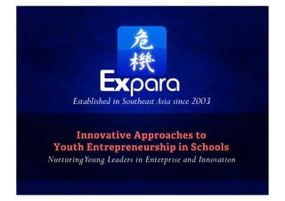 Established in Southeast Asia since 2003


       Innovative Approaches to
 Youth Entrepreneurship in Schools
Nurturing Young Leaders in Enterprise and Innovation
 