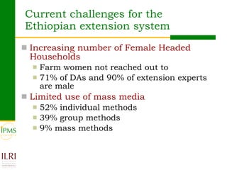 Current challenges for the Ethiopian extension system <ul><li>Increasing number of Female Headed Households </li></ul><ul>...
