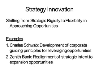Strategy Innovation
Shifting from Strategic Rigidity toFlexibility in
Approaching Opportunities
Examples
1.Charles Schwab:...