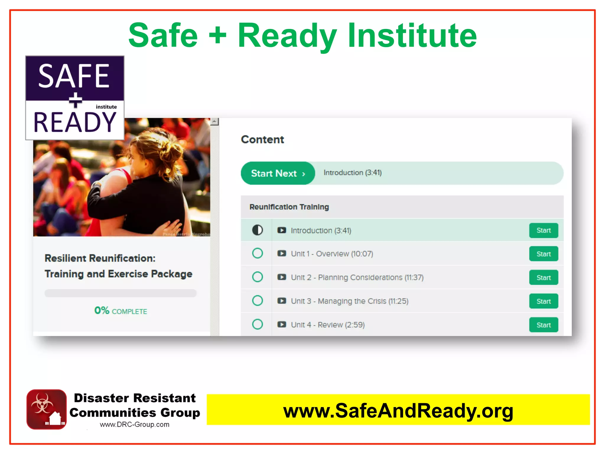 Safe + Ready Institute
www.SafeAndReady.org
 