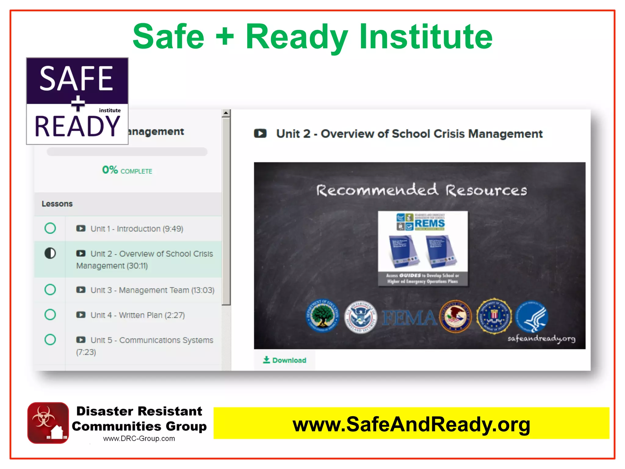 Safe + Ready Institute
www.SafeAndReady.org
 