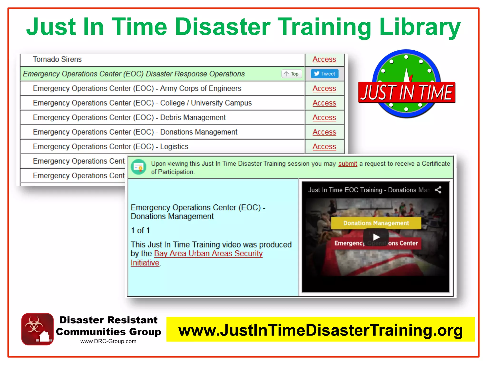 www.JustInTimeDisasterTraining.org
Just In Time Disaster Training Library
 