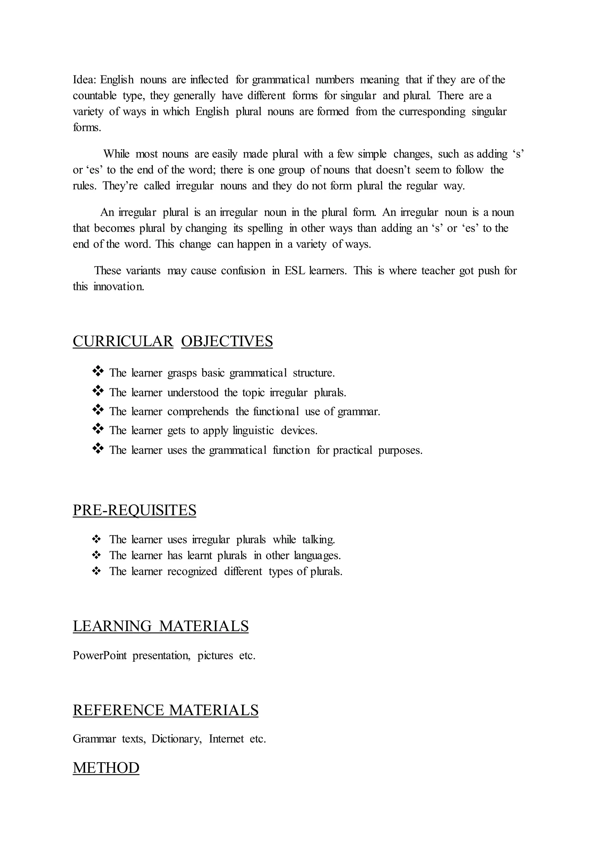 Regular And Irregular plural | DOCX