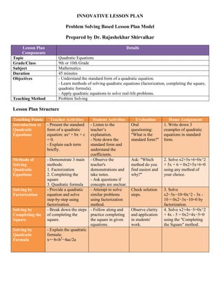 Innovative Lesson Plan- Project based Lesson Plan, Problem Solving ...