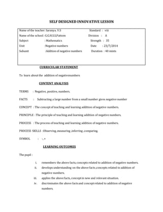 Subunit Math Innovative lesson plan (1) | DOCX